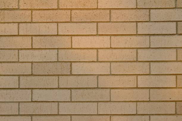 istock Creamy Tan Colored Brick Wall Background with Cloud Filtered Light Cast 813594180