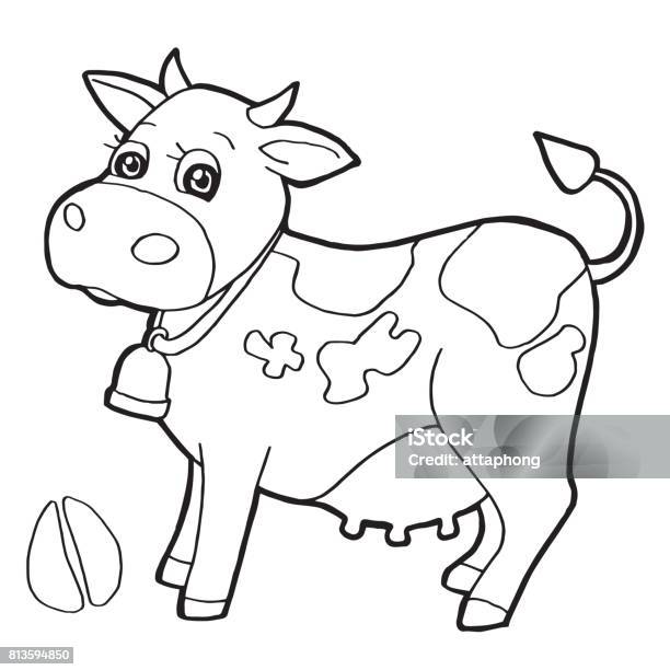 Cattle With Paw Print Coloring Page Vector Stock Illustration - Download Image Now - Agriculture, Animal, Art