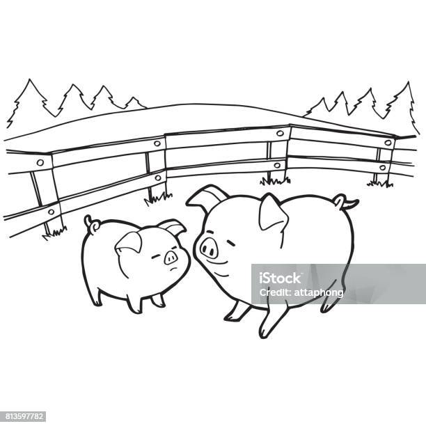 Pig Cartoon Coloring Pages Vector Stock Illustration - Download Image Now - Agriculture, Animal, Art