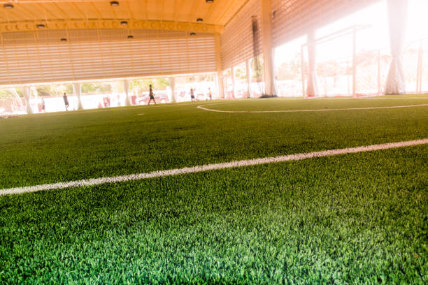 istock Inddor Soccer sport field with artificial grass 813600508