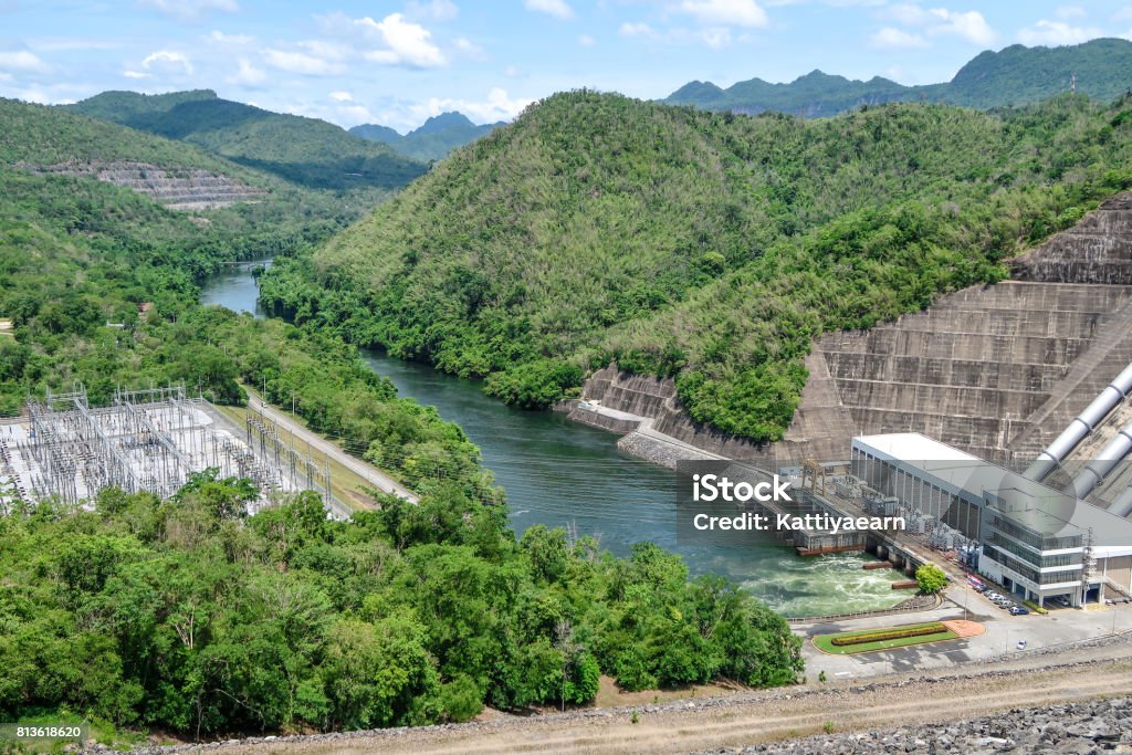 The hydroelectric power generation at the Srinakarin Dam at Kanchanaburi, Thailand. The hydroelectric power generation at the Srinakarind Dam at Kanchanaburi, Thailand. Architecture Stock Photo