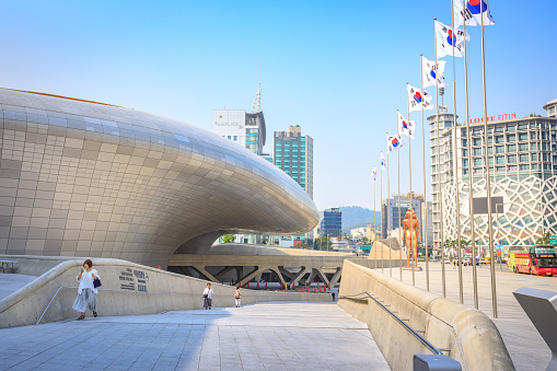 Cityscape of Dongdaemun on Jun 18, 2017. It is a commercial and entertainment district in Seoul, South Korea - Famous Landmark