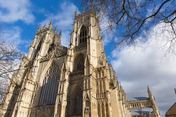 York Minster York England UK historic cathedral and tourist attraction with blue sky