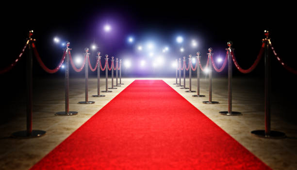 red carpet and barrier red carpet and golden barrier 3d rendering image upper class stock pictures, royalty-free photos & images