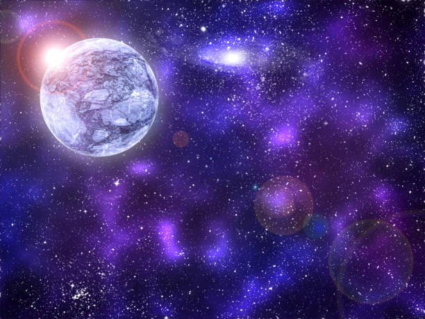 istock Planet in cosmic space starry sky background illustration with copy space. 813638640