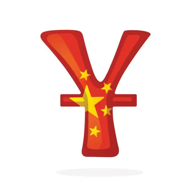 Vector illustration of Sign of yuan in national flag colors with one line