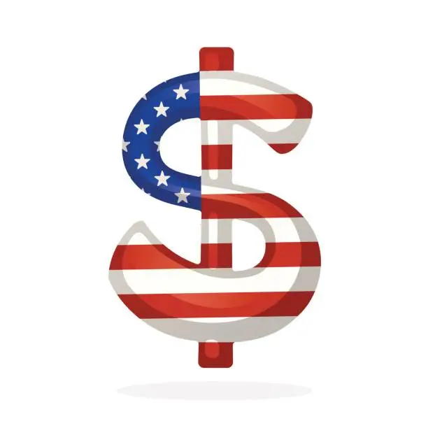 Vector illustration of Sign of dollar in national flag colors with one vertical line