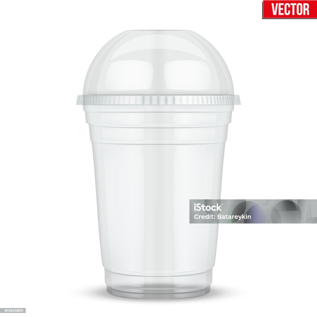 Clear plastic cup with sphere dome cap Clear plastic cup with sphere dome cap. For milkshake and lemonade and smoothie. Vector Illustration isolated on white background. Ice Cream stock vector