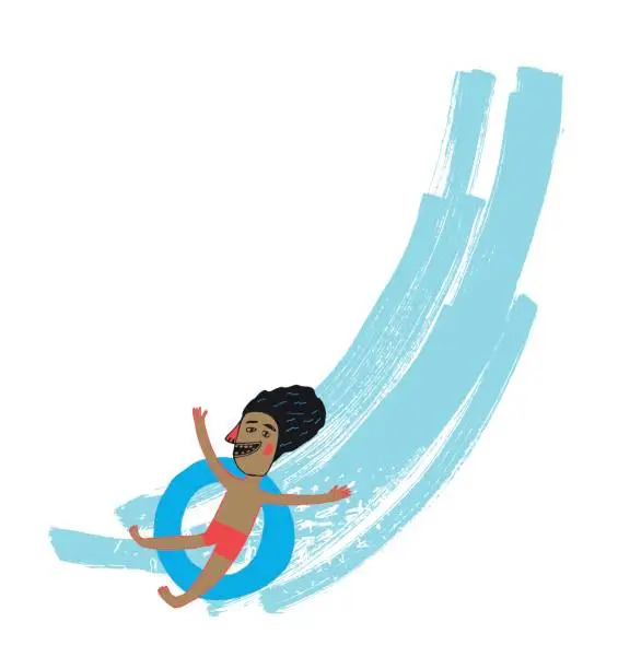 Vector illustration of Male on water slide