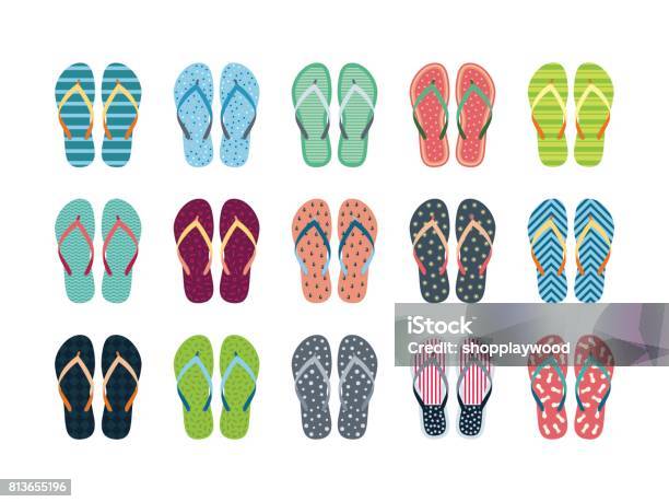 Summer Flip Flops Set Stock Illustration - Download Image Now - Flip-Flop, Group Of Objects, Arts Culture and Entertainment