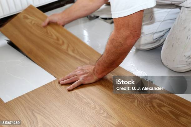 Man Laying Pvcfloor Stock Photo - Download Image Now - Flooring, Plastic, PVC