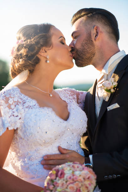 istock Wedding couple on nature. 813681194