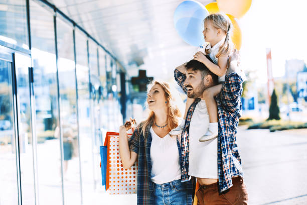 Family enjoying shopping stock photo
