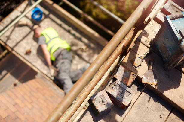 roofer descuidado - falling ladder physical injury accident fotografías e imágenes de stock