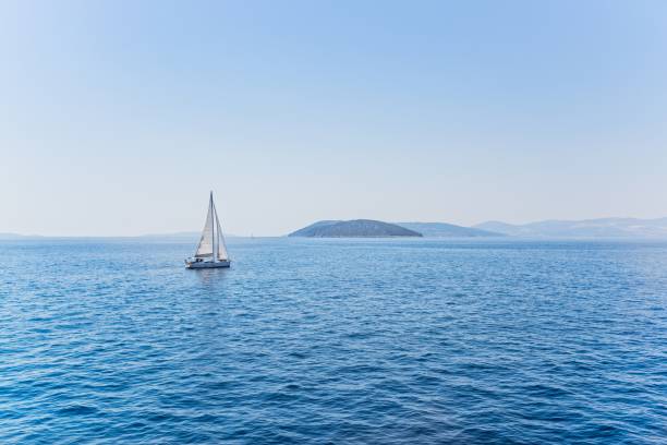 istock Small sailboat sailing in the calm waters 813697344