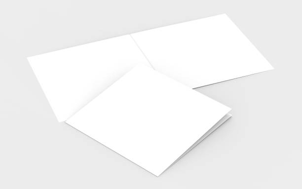 istock Square bi-fold brochure mock up isolated on soft gray background. 3D illustrating. 813702770