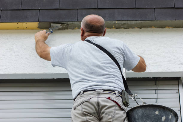 istock plasterer staying on ladder and covering the roof underside with a layer of render 813703004