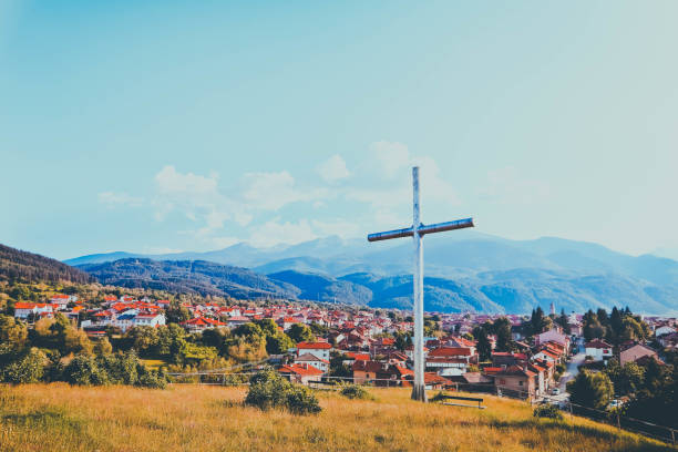 istock Sunset in Balkan mountains, Dobrinishte city. 813703168