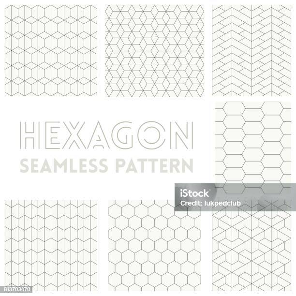 Thin Line Of Hexagon Seamless Pattern Set Collection Stock Illustration - Download Image Now