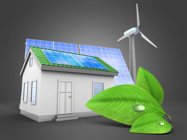 istock 3d green house with solar and wind energy 813717568