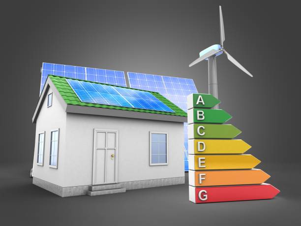 istock 3d green house with solar and wind energy 813717588