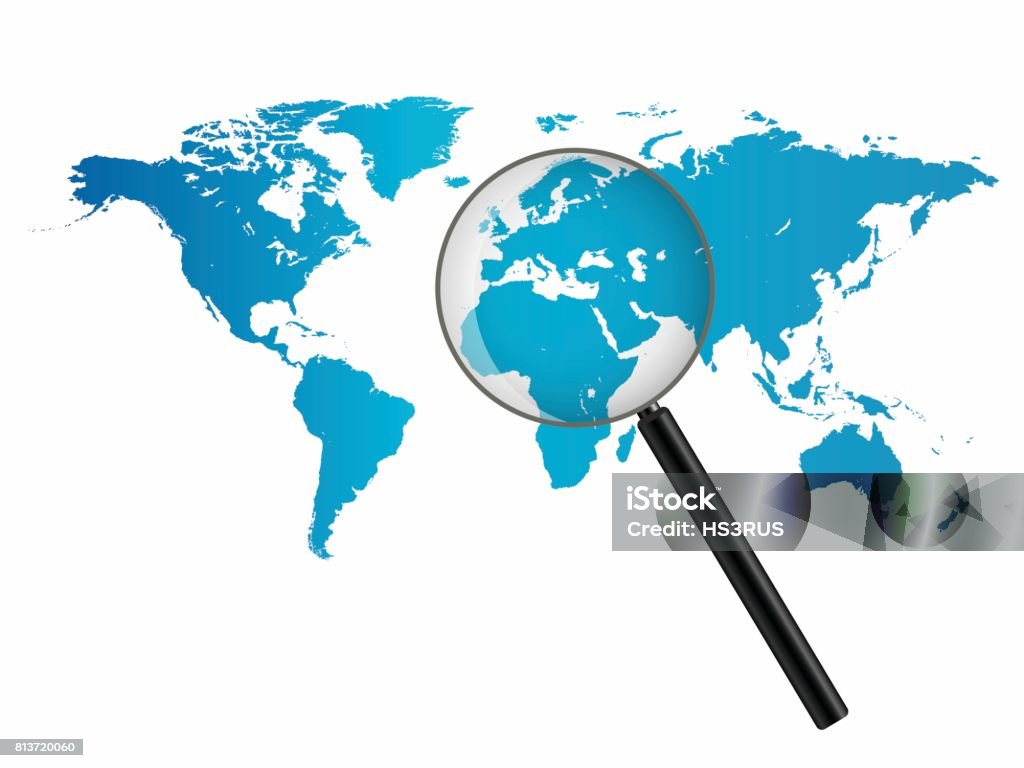 World Map Magnifying Glass Illustration Analyzing stock vector