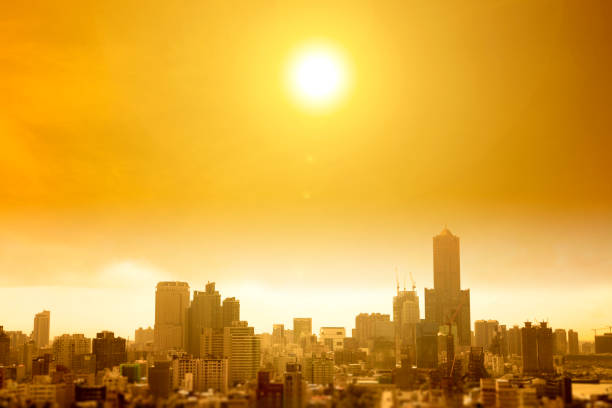 summer heat wave in the city stock photo