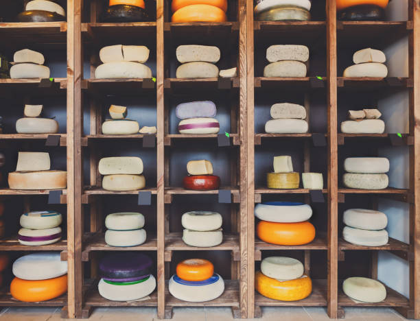 istock Cheese shop shelves, large assortment 813739402