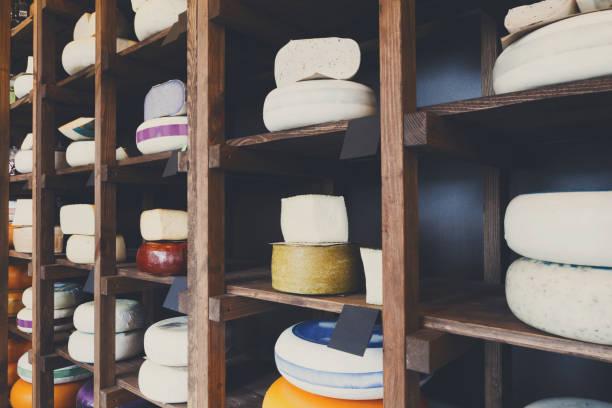 istock Cheese shop shelves, large assortment 813739444