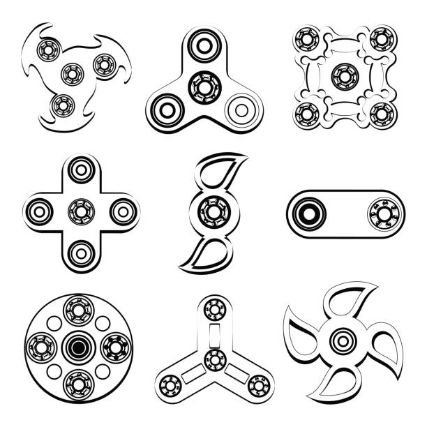 spinner stress relief spielzeug, silhouette des flachen symbol - ball bearing wheel accuracy machine part stock-grafiken, -clipart, -cartoons und -symbole