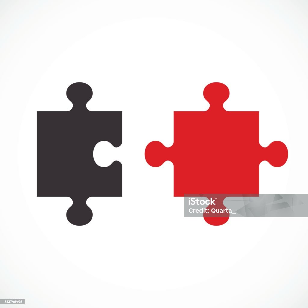 two puzzle concept Business concept puzzles. Flat vector cartoon illustration. Objects isolated on a white background. Jigsaw Piece stock vector