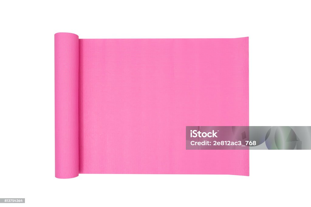 Pink Yoga Mat with White Background Exercise Mat Stock Photo