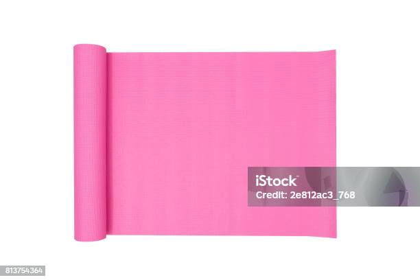 Pink Yoga Mat With White Background Stock Photo - Download Image Now - Exercise Mat, White Background, Athlete