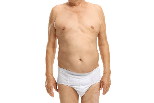 body of an elderly man in underwear - shirtless imagens e fotografias de stock