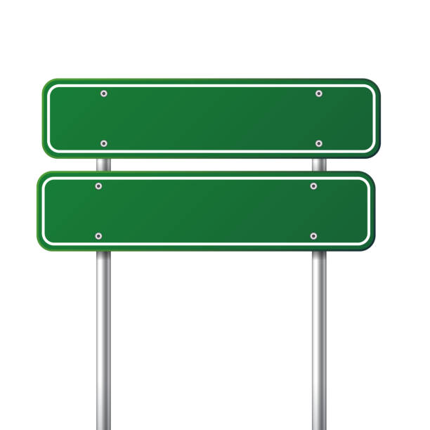 istock Road green traffic sign. Blank board with place for text.Mockup. Isolated information sign. Direction. Vector illustration 813761140