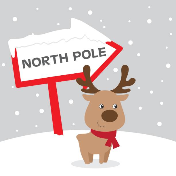 ilustraciones, imágenes clip art, dibujos animados e iconos de stock de lindo reno va al polo norte - pole sign north north pole