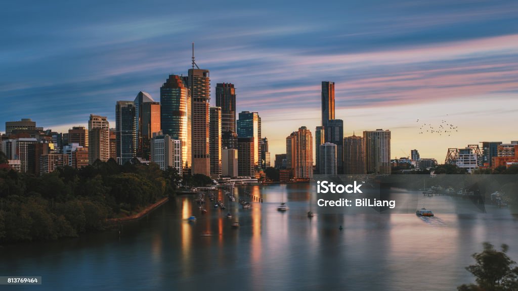 Dawn in the Brisbane City from Kangaroo Point Shot from Kangaroo Point, this photo shows the wonderful scenery of Brisbane City&River in dawn time. Brisbane Stock Photo