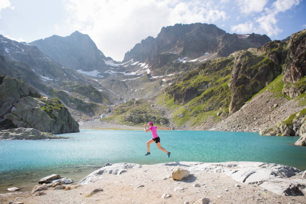 istock Fit female running near Lac Blanc 813769714