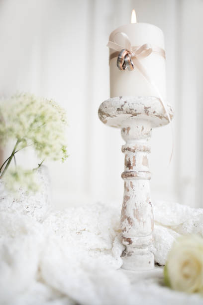 istock Still life with wedding rings in vintage style 813769744