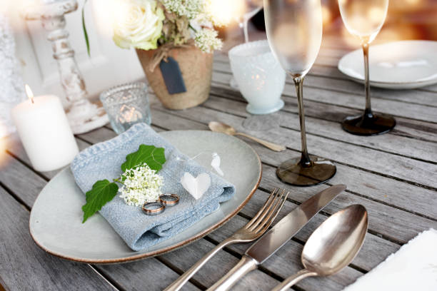 istock Table decoration in vintage style for a wedding dinner 813769784