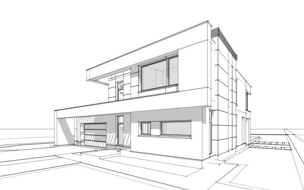 istock 3d rendering  sketch of modern cozy house 813772274