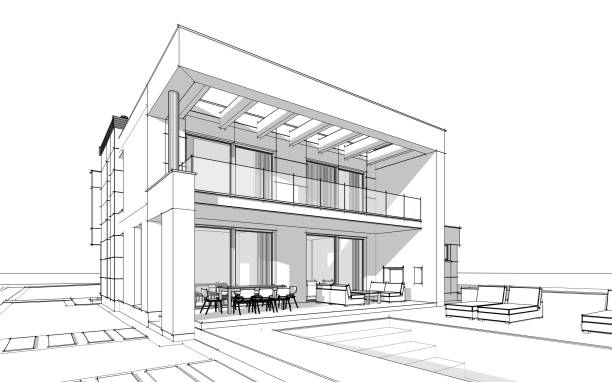 istock 3d rendering  sketch of modern cozy house 813772280