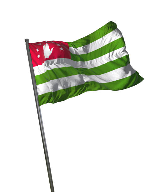 압하스 깃발을 흔들며 흰색 배경 초상화에 고립 - flag of abkhazia 뉴스 사진 이미지