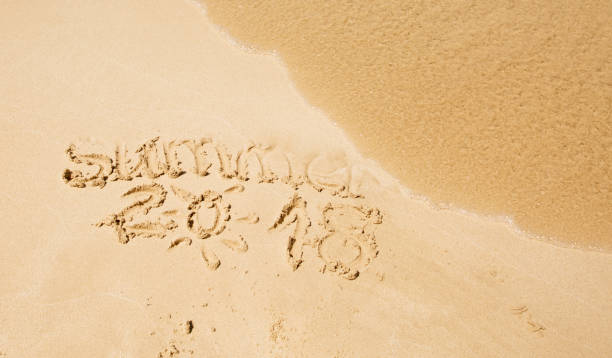 istock 2018 writing on the sand, new year sign 813799182