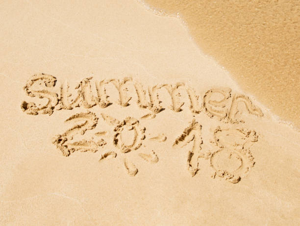 istock 2018 writing on the sand, new year sign 813799200