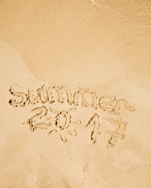 istock 2017 writing on the sand, new year sign 813800240