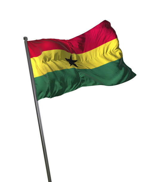 Flag of Ghana ink splat on black background. Splatter grunge effect. Copy space. Solid background. Text sample.