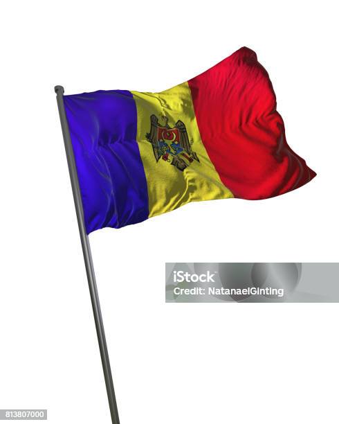 Moldova Flag Waving Isolated On White Background Portrait Stock Photo - Download Image Now