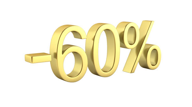 istock Gold text 60 percent off on white background without shadow 3D render 813807100