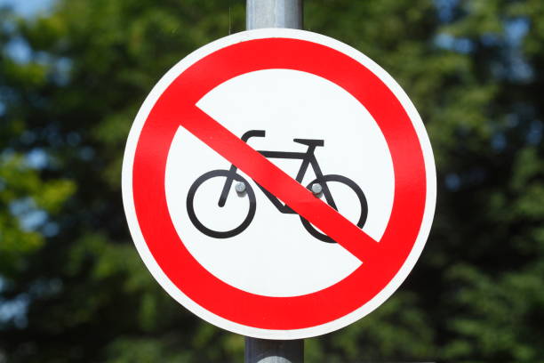 Traffic sign prohibited for cyclists stock photo